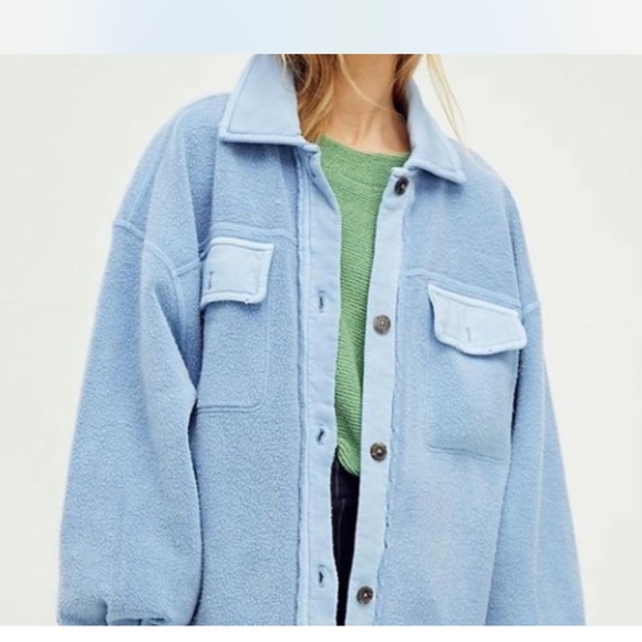 Free People Blue Teddy Jacket Oversized Fit - Picture 1 of 2